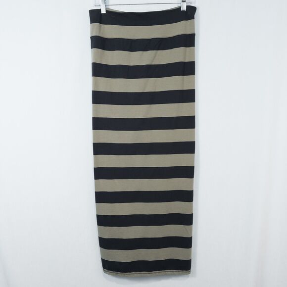 Free People Rugby Striped Column Maxi Skirt Womens Large Army/Washed Black Combo - Picture 1 of 15